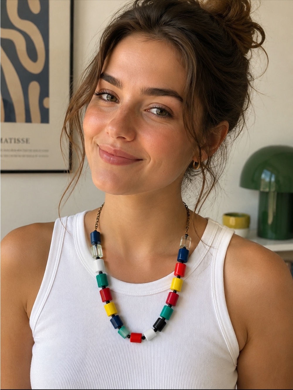 Vintage 80’s Colorblock Mod Tube Bead Necklace. Acrylic | Cube | Barrel Rainbow